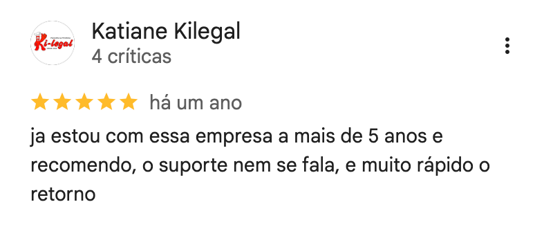 Captura da avaliação de Katiane Kilegal no Google, com cinco estrelas