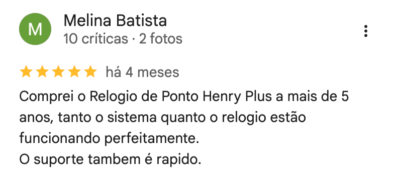 Captura da avaliação de Melina Batista no Google, com cinco estrelas
